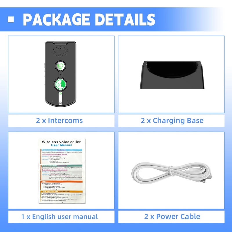 SmartTail 2 Way Intercoms Wireless for Home Office,Portable Room to Room Long Range Intercom System with Charging Base,30 Days Long Standby Time 5 Level Volume Adjustment, Expand to 5 Intercoms (2025 Upgraded) - Image 3